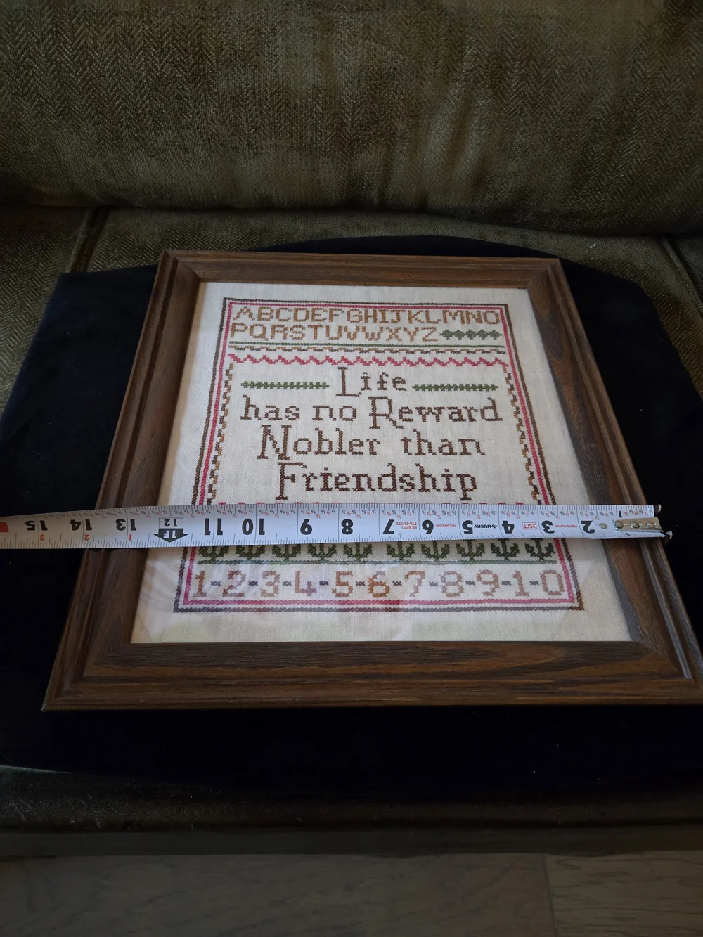 Vintage Framed Cross-Stitch Sampler - Friendship Quote